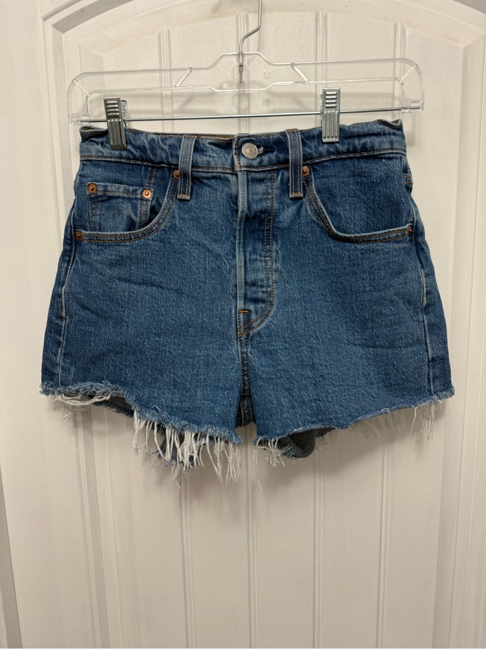 Levi’s 501 Buttonfly Cutoff Denim Shorts High Rise Dark Wash Blue Size 25 (23-13